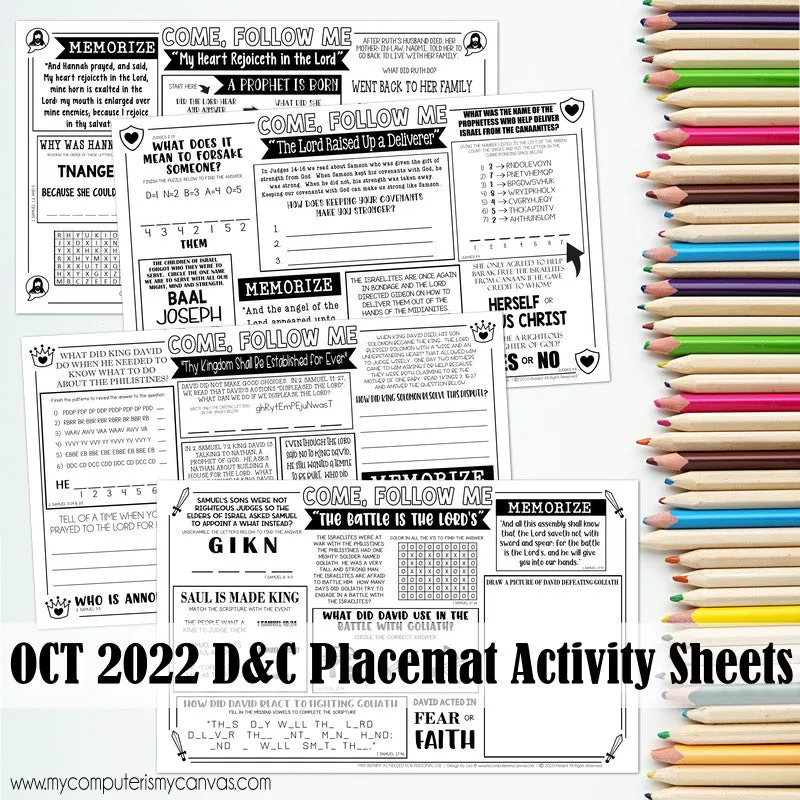 2022 CFM Old Testament Placemat Activity Sheets {OCTOBER} PRINTABLE