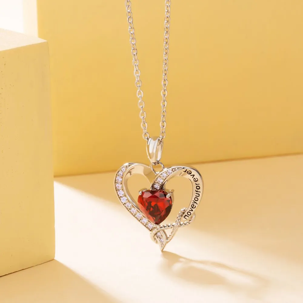 925 Sterling Silver January Birthstone Garnet Red Heart Pendant Forever Love for Women