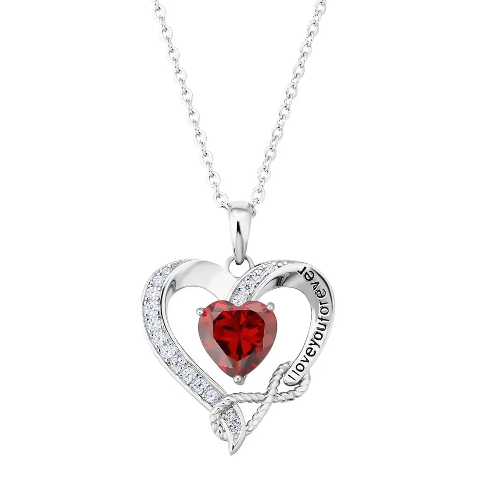 925 Sterling Silver January Birthstone Garnet Red Heart Pendant Forever Love for Women