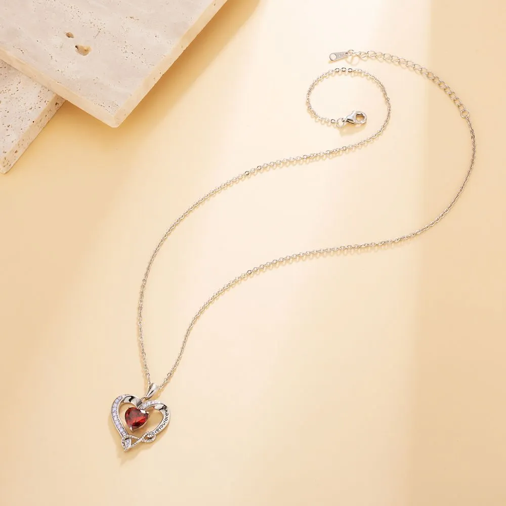 925 Sterling Silver January Birthstone Garnet Red Heart Pendant Forever Love for Women