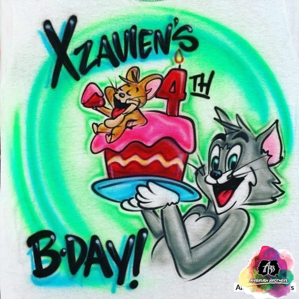 Airbrush Tom & Jerry Birthday Shirt Design