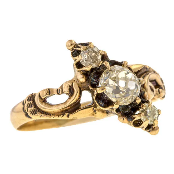 Antique Victorian Three Stone Diamond Ring, Old Mine 0.58ct.