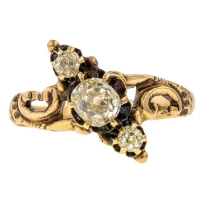 Antique Victorian Three Stone Diamond Ring, Old Mine 0.58ct.