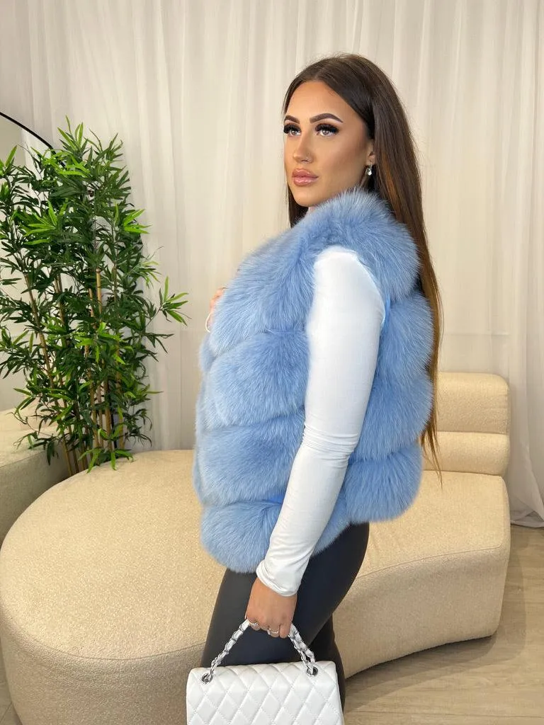 Baby Blue Luxury Fur 4 Row Gilet