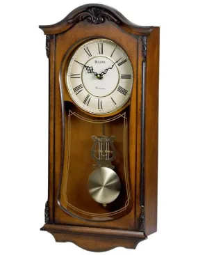 Bulova Cranbrook - Chiming Pendulum Wall Clock - Old World Walnut Finish