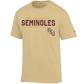 Champion Men's Seminoles/Florida State/Stacked FSU Design Short Sleeve T-shirt - Vegas Gold