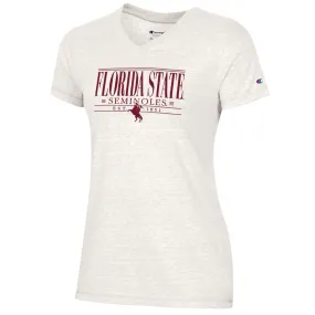 Champion Women's Florida State Seminoles/Unconquered Silhouette Short Sleeve Tri-blend V-neck T-shirt - Alabaster White