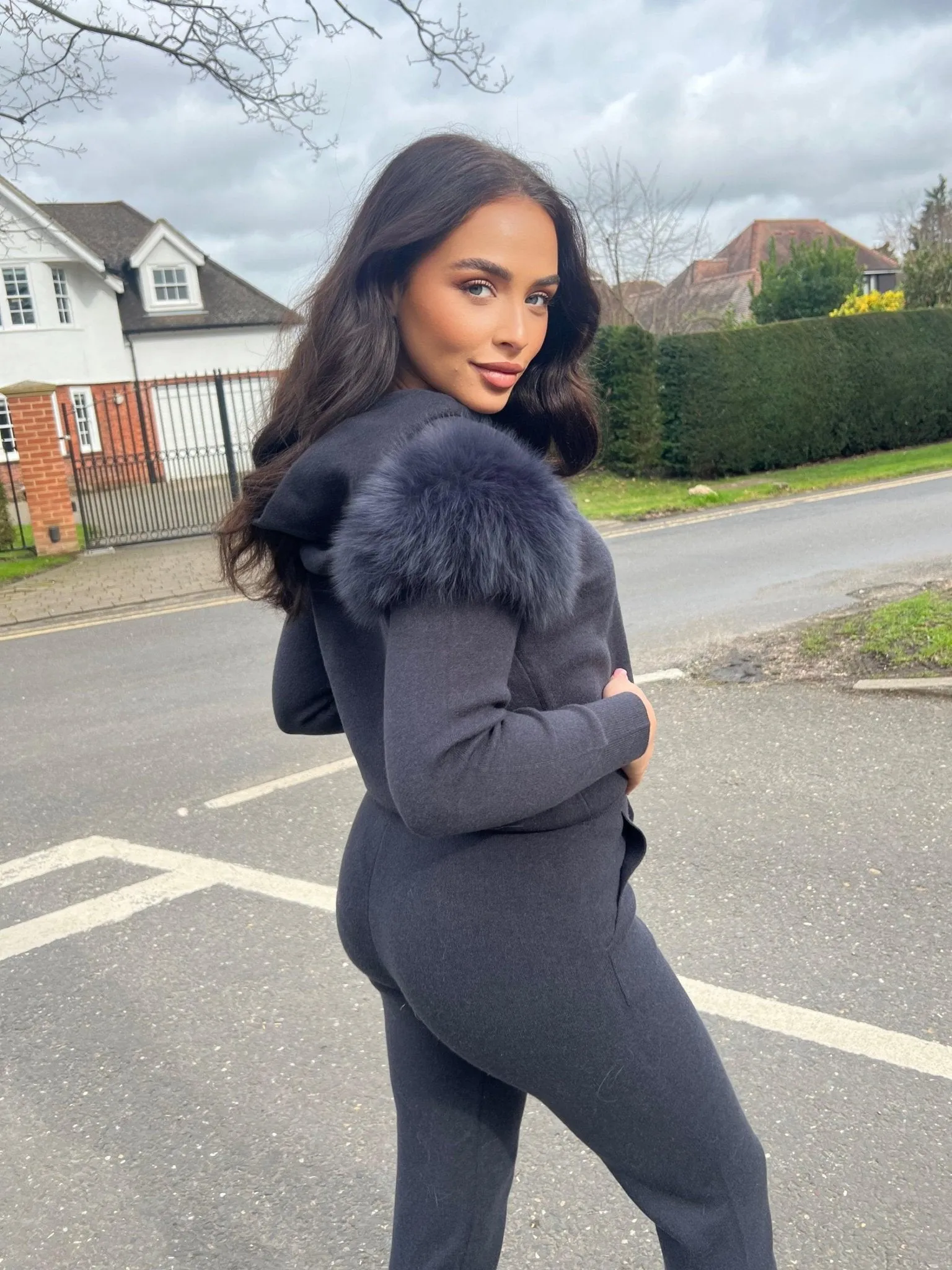 Charcoal Luxury Fur Tracksuit