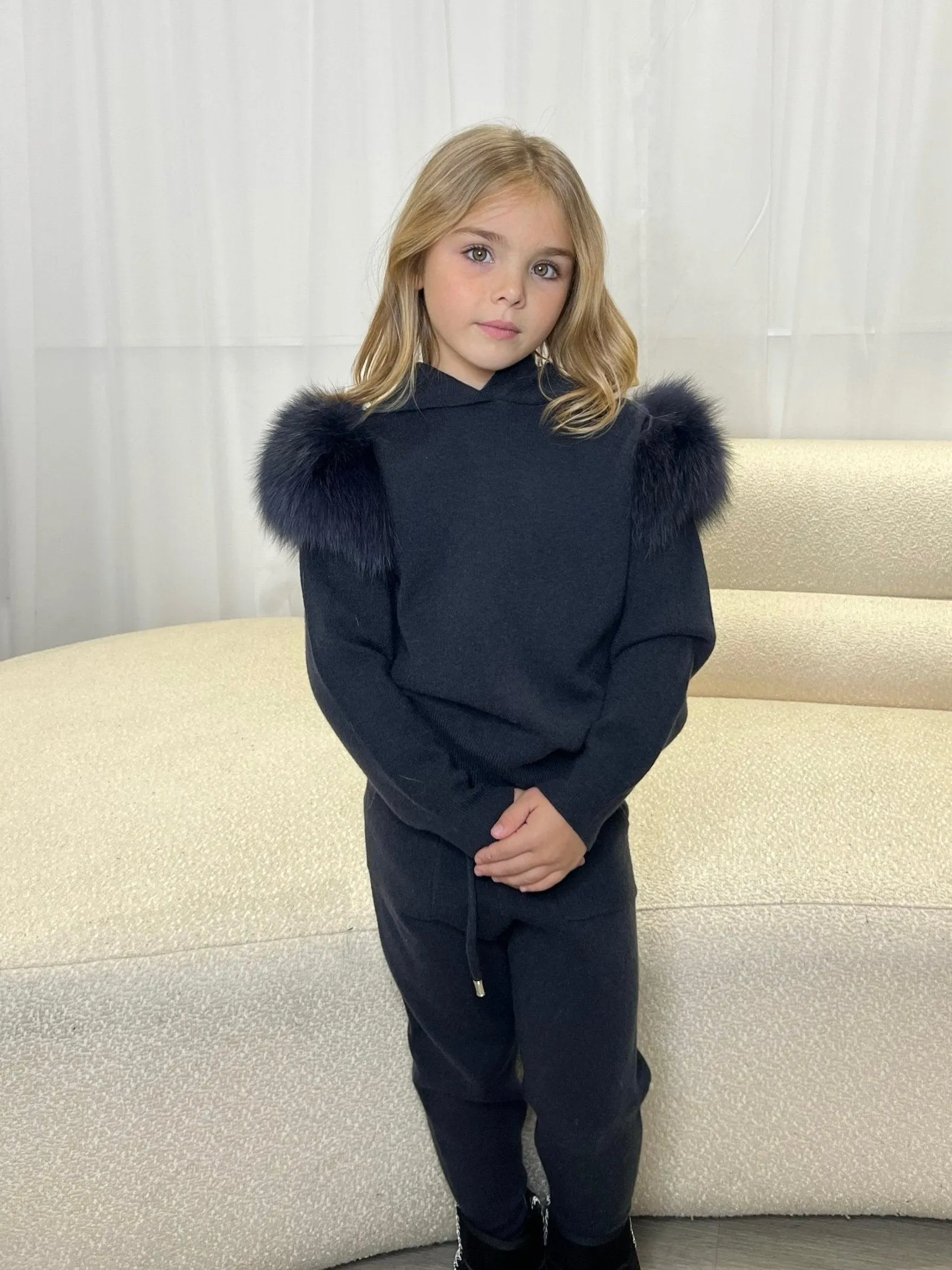 Childrens Charcoal Luxury Fur Tracksuit