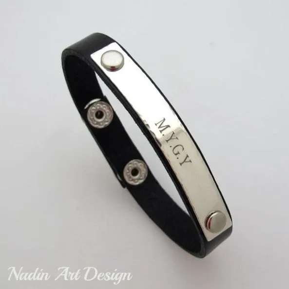 Custom ID Leather Bracelet for Men