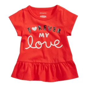 First Impressions  Graphic Print Peplum Hem T-Shirt - Forever My Love