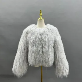 Grey Luxury Mongolian Lamb Fur Coat