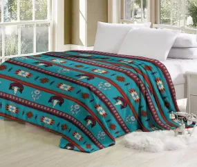 HUGE King Rodeo Southwest aztec velvet LUXURY flannel BLANKET