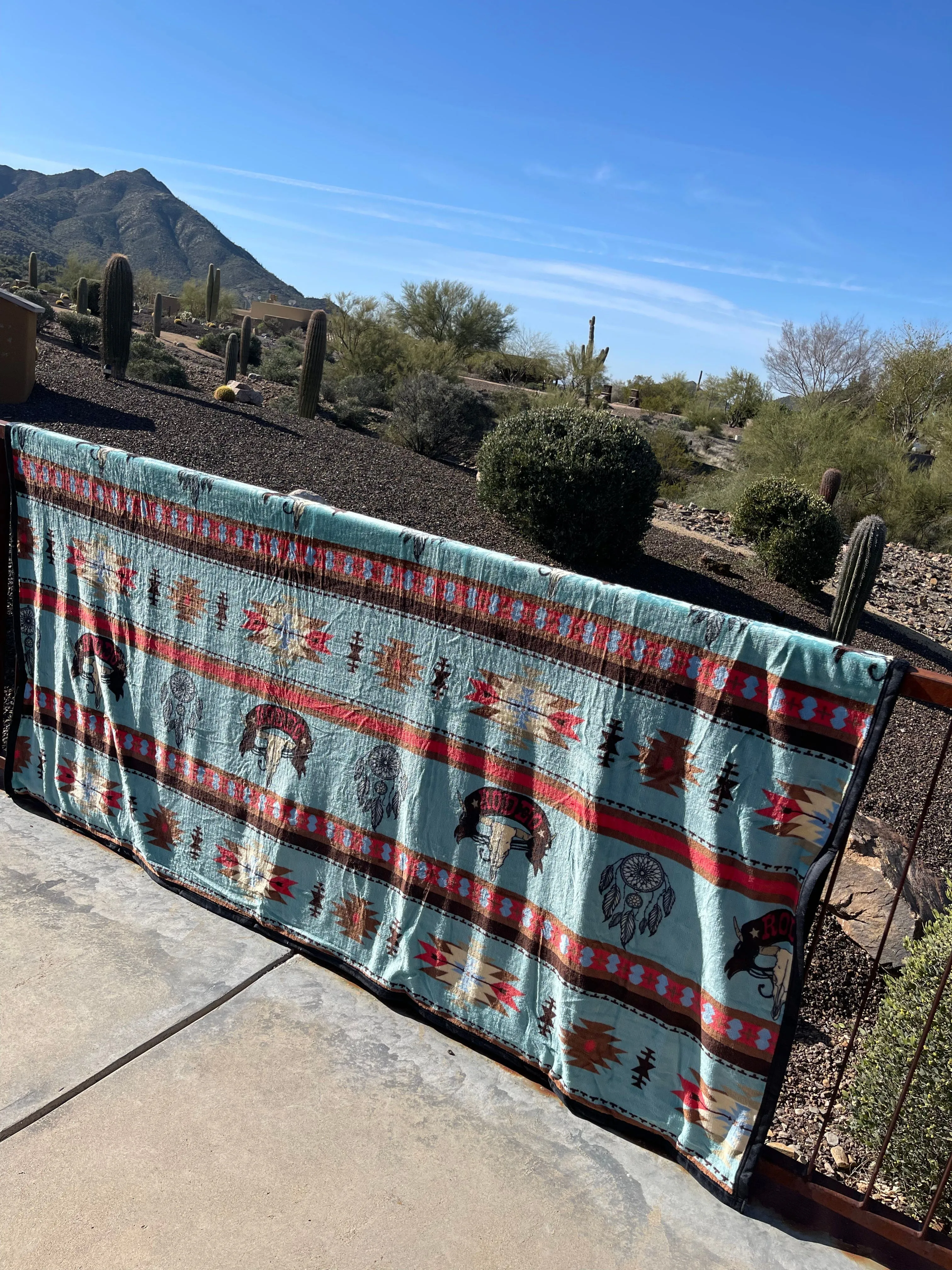 HUGE King Rodeo Southwest aztec velvet LUXURY flannel BLANKET