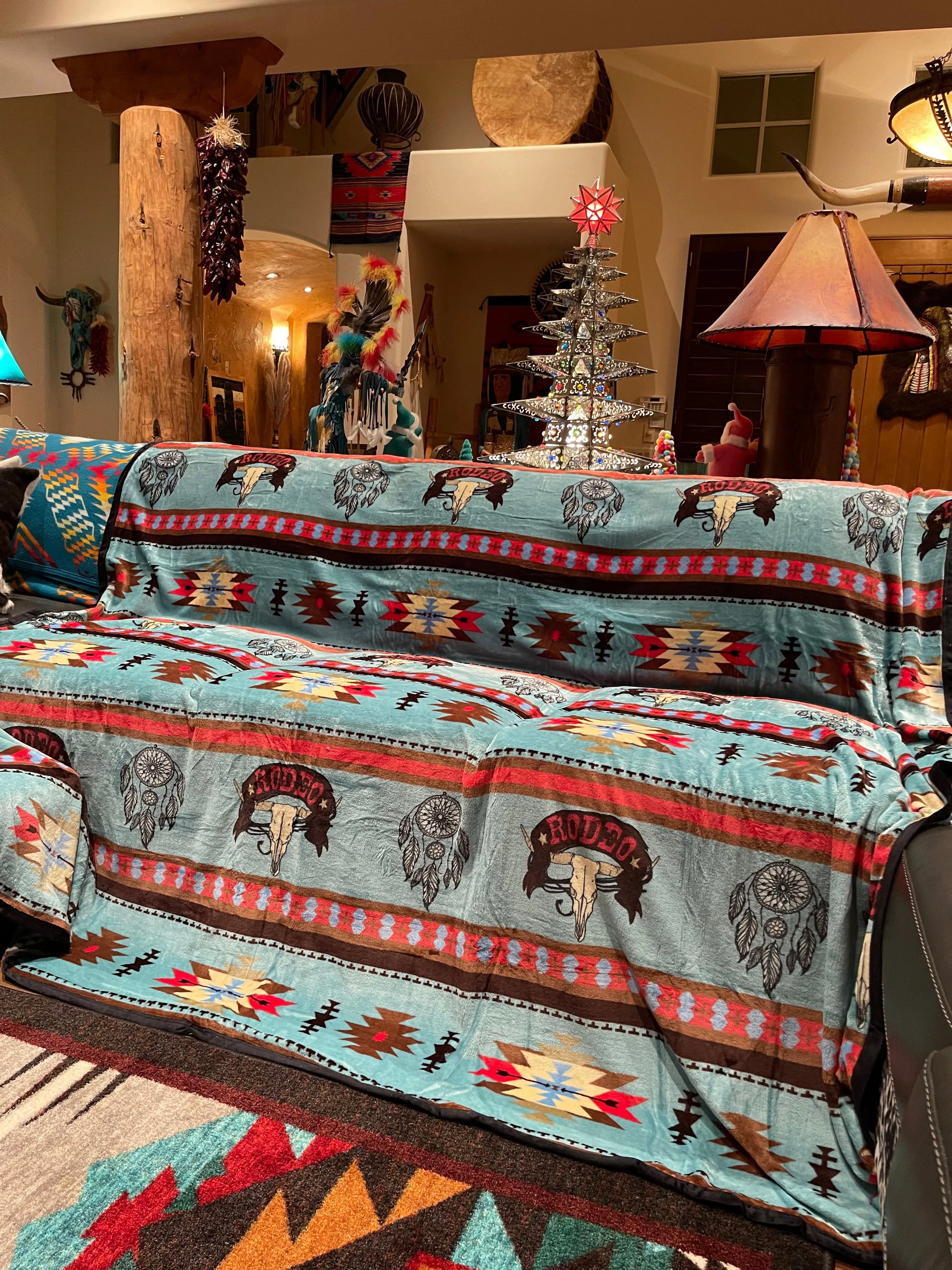 HUGE King Rodeo Southwest aztec velvet LUXURY flannel BLANKET