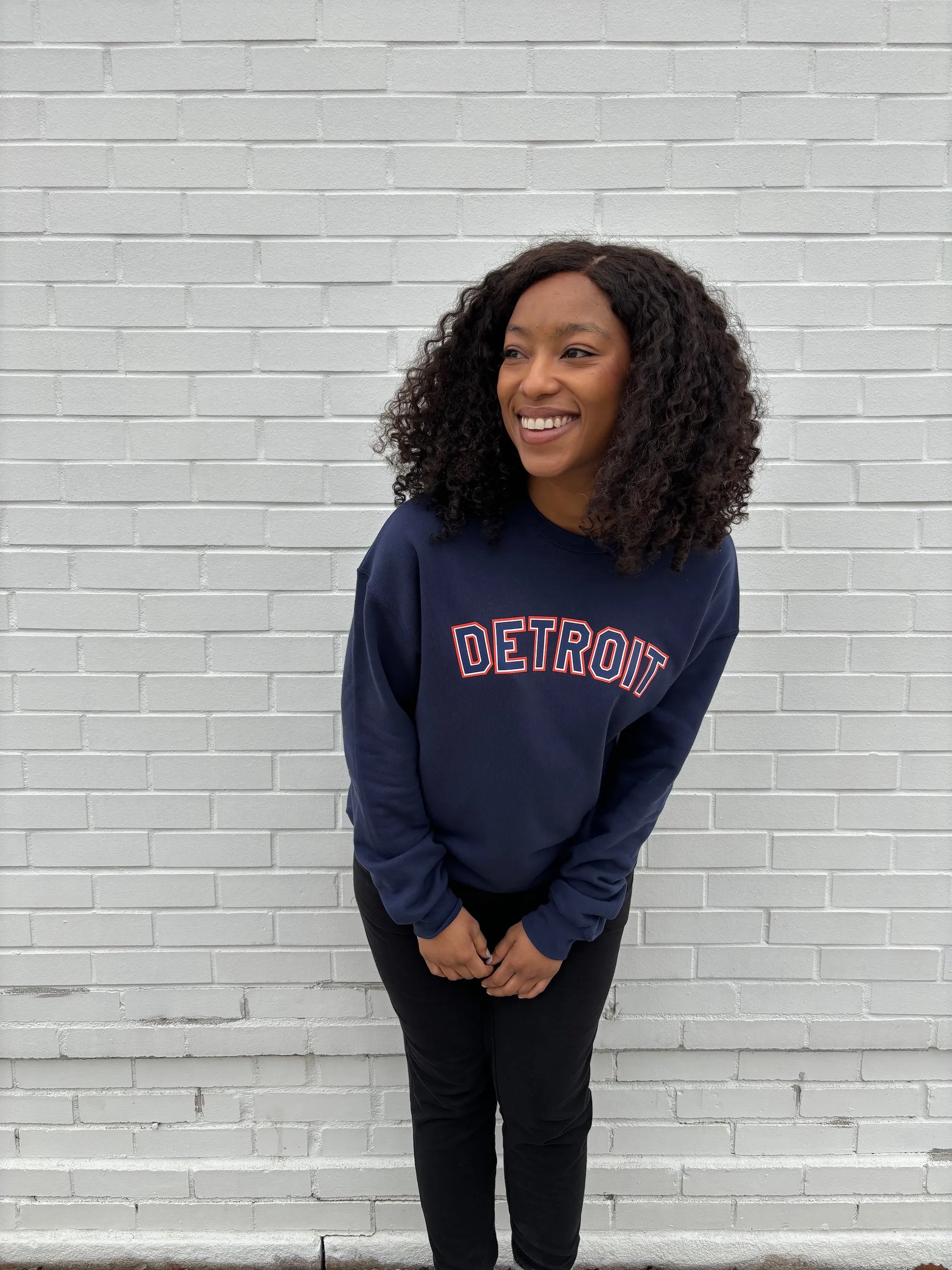 Ink Detroit - Orange & Navy on Navy Crewneck