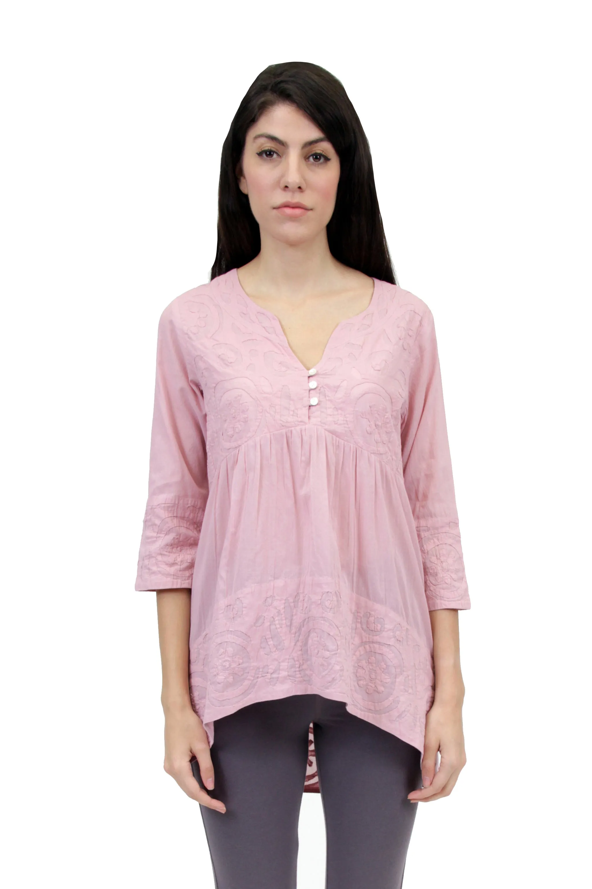 La Cera Applique Trimmed Tunic Top