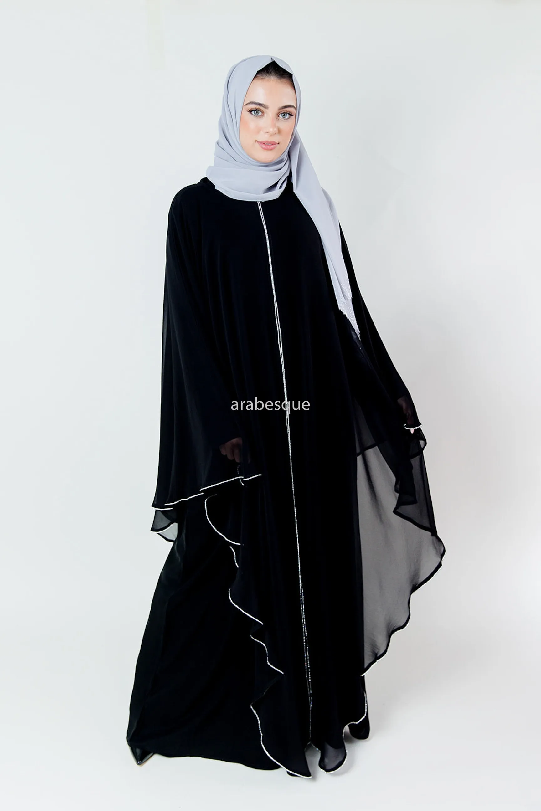 Luxury Embellished Chiffon Cape Closed Abaya - 2 Colours