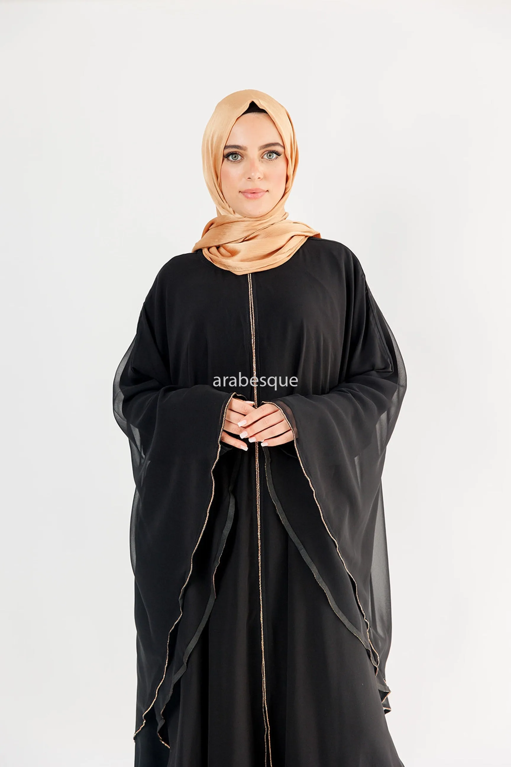 Luxury Embellished Chiffon Cape Closed Abaya - 2 Colours