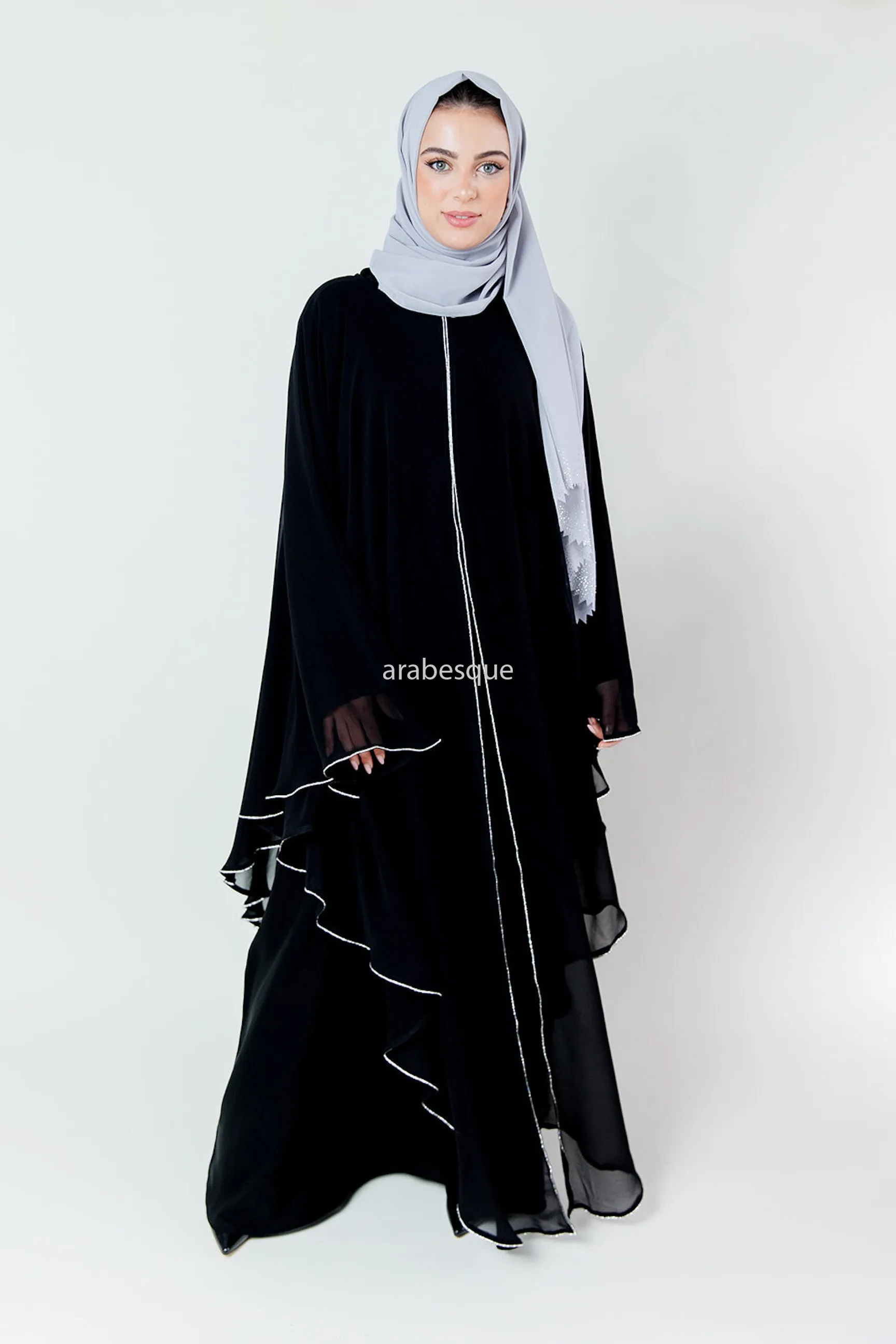 Luxury Embellished Chiffon Cape Closed Abaya - 2 Colours