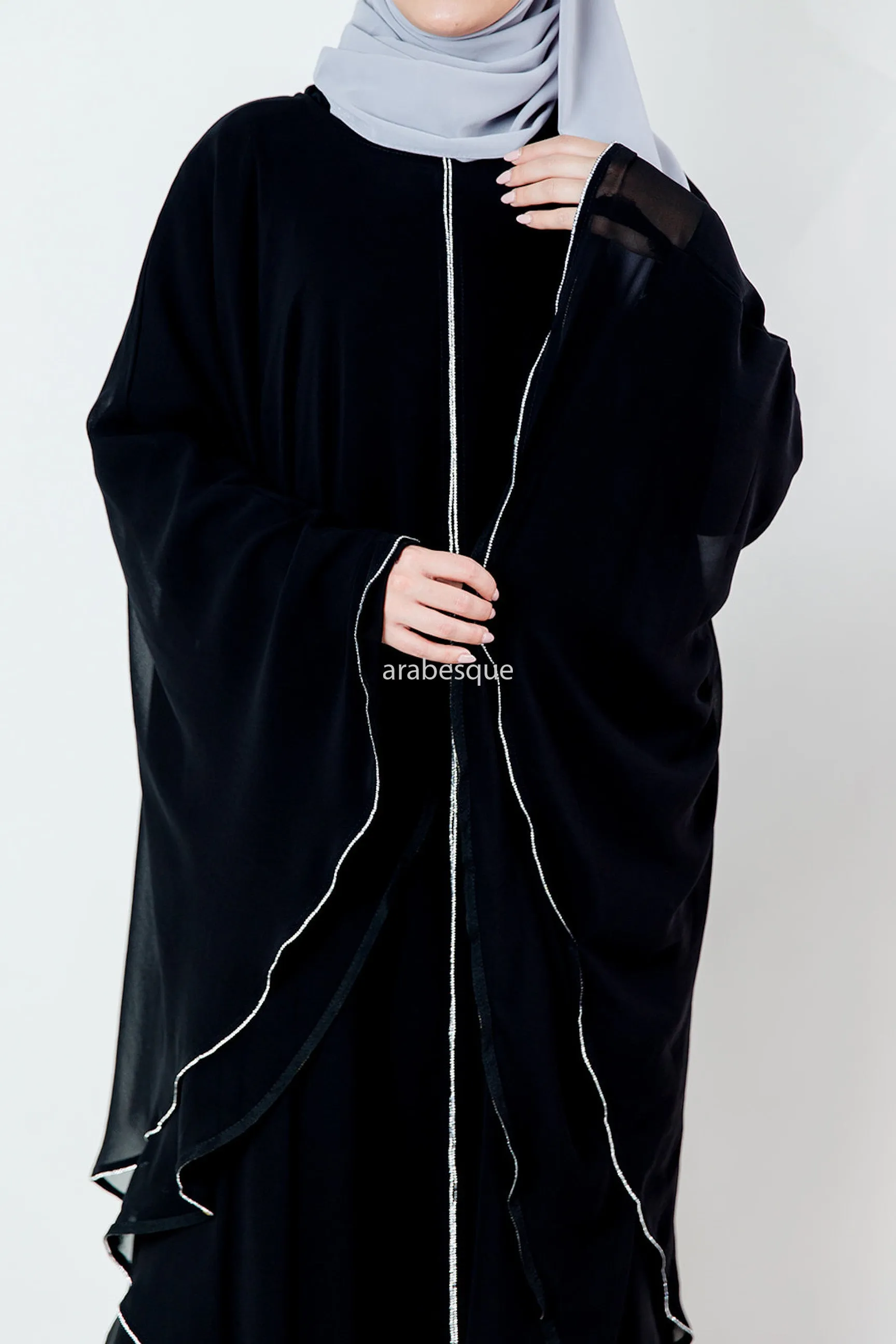 Luxury Embellished Chiffon Cape Closed Abaya - 2 Colours