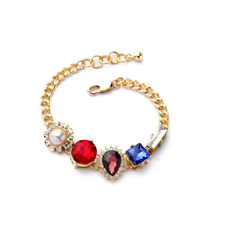 Luxury Multicolor Geometric Crystals Golden Bracelet