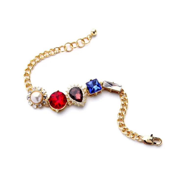 Luxury Multicolor Geometric Crystals Golden Bracelet