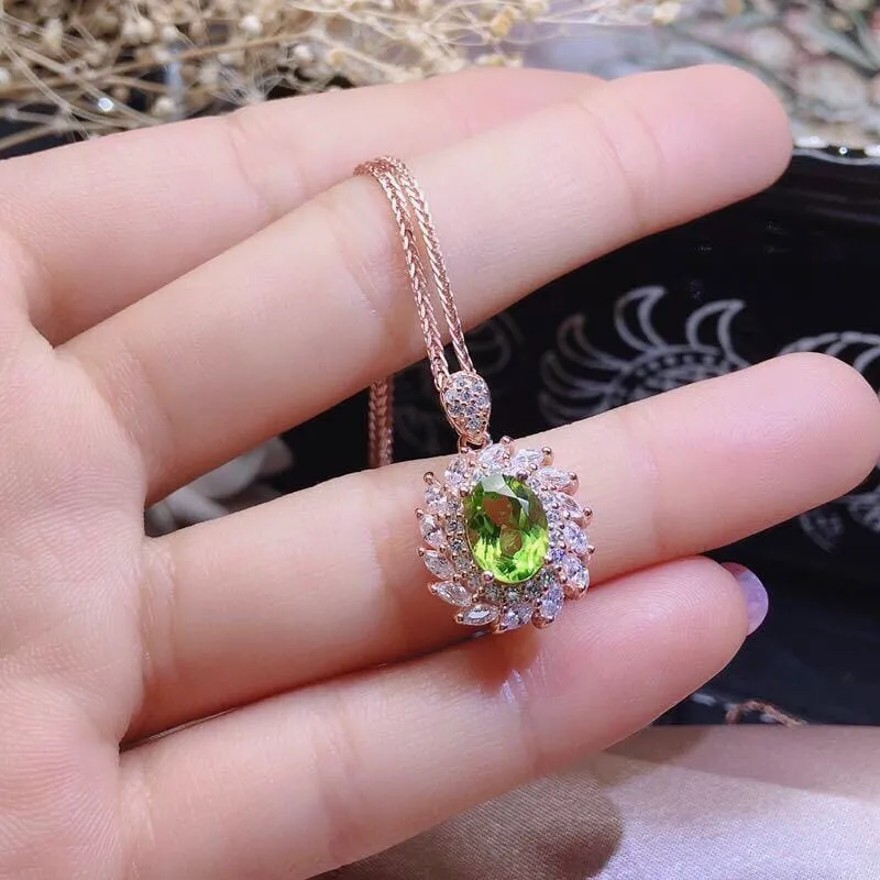 Luxury Party Rose Gold Olive Green Peridot Crystal Jewelry Set