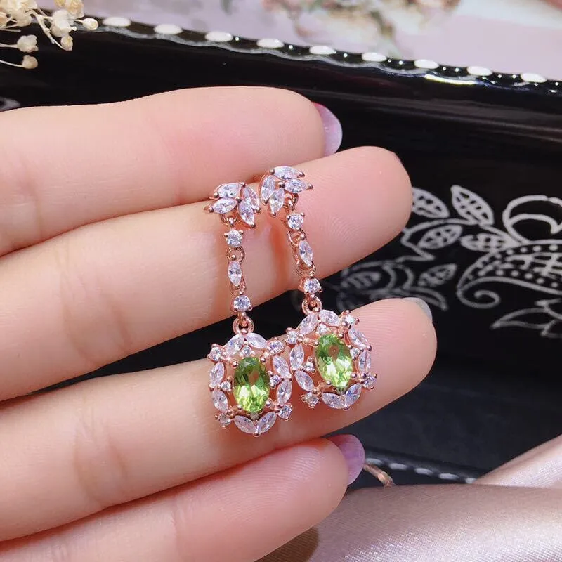 Luxury Party Rose Gold Olive Green Peridot Crystal Jewelry Set