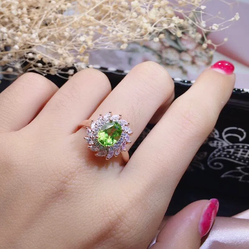 Luxury Party Rose Gold Olive Green Peridot Crystal Jewelry Set