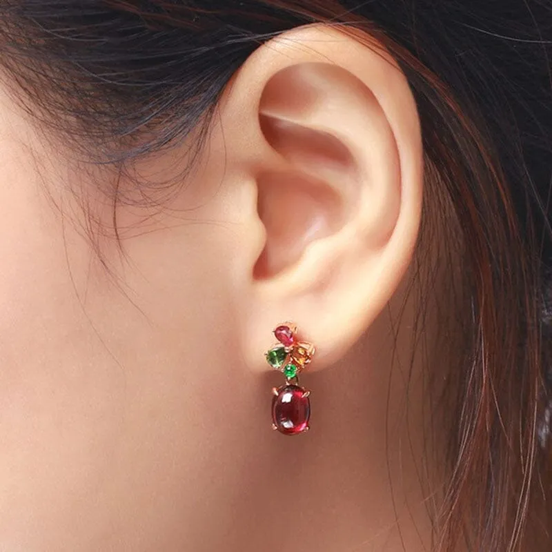 Luxury Red Garnet Tourmaline Earrings - 925 Sterling Silver