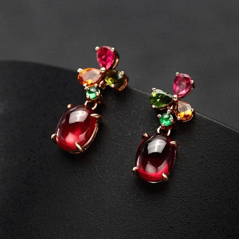 Luxury Red Garnet Tourmaline Earrings - 925 Sterling Silver