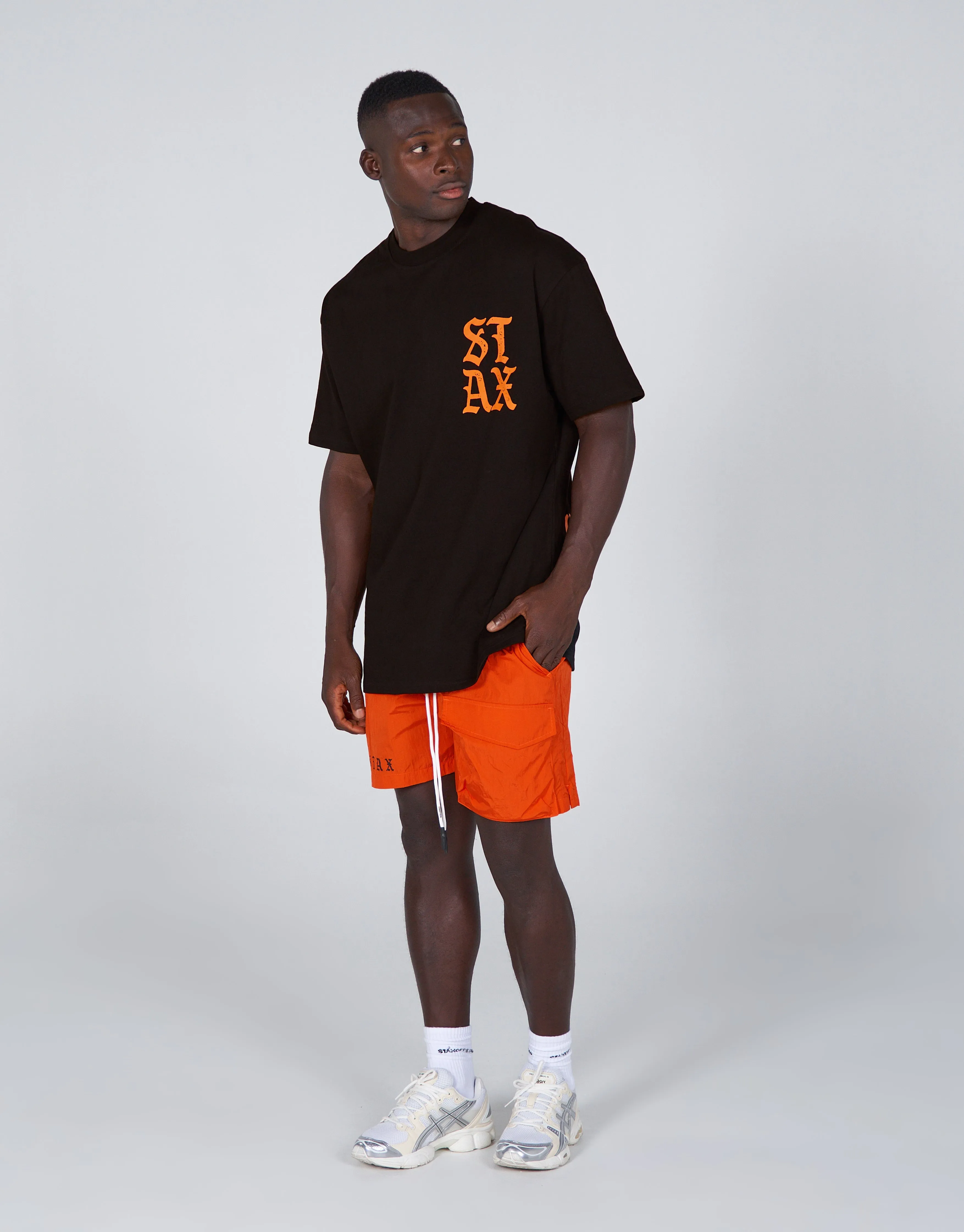 Old English Mens Tee - Black/Orange