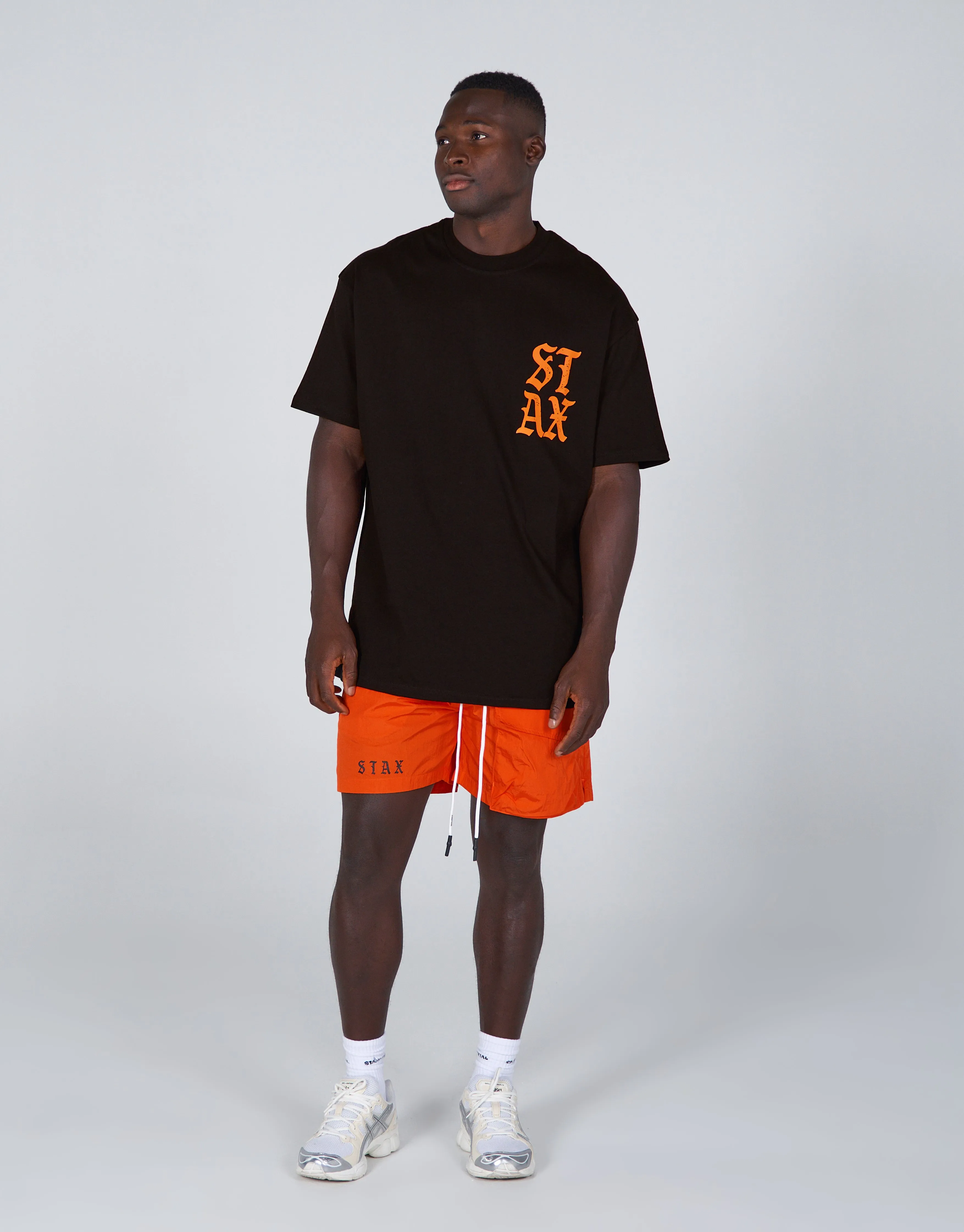 Old English Mens Tee - Black/Orange