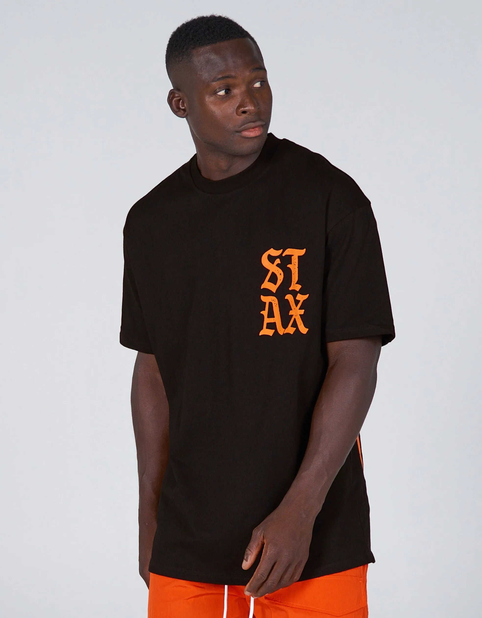 Old English Mens Tee - Black/Orange