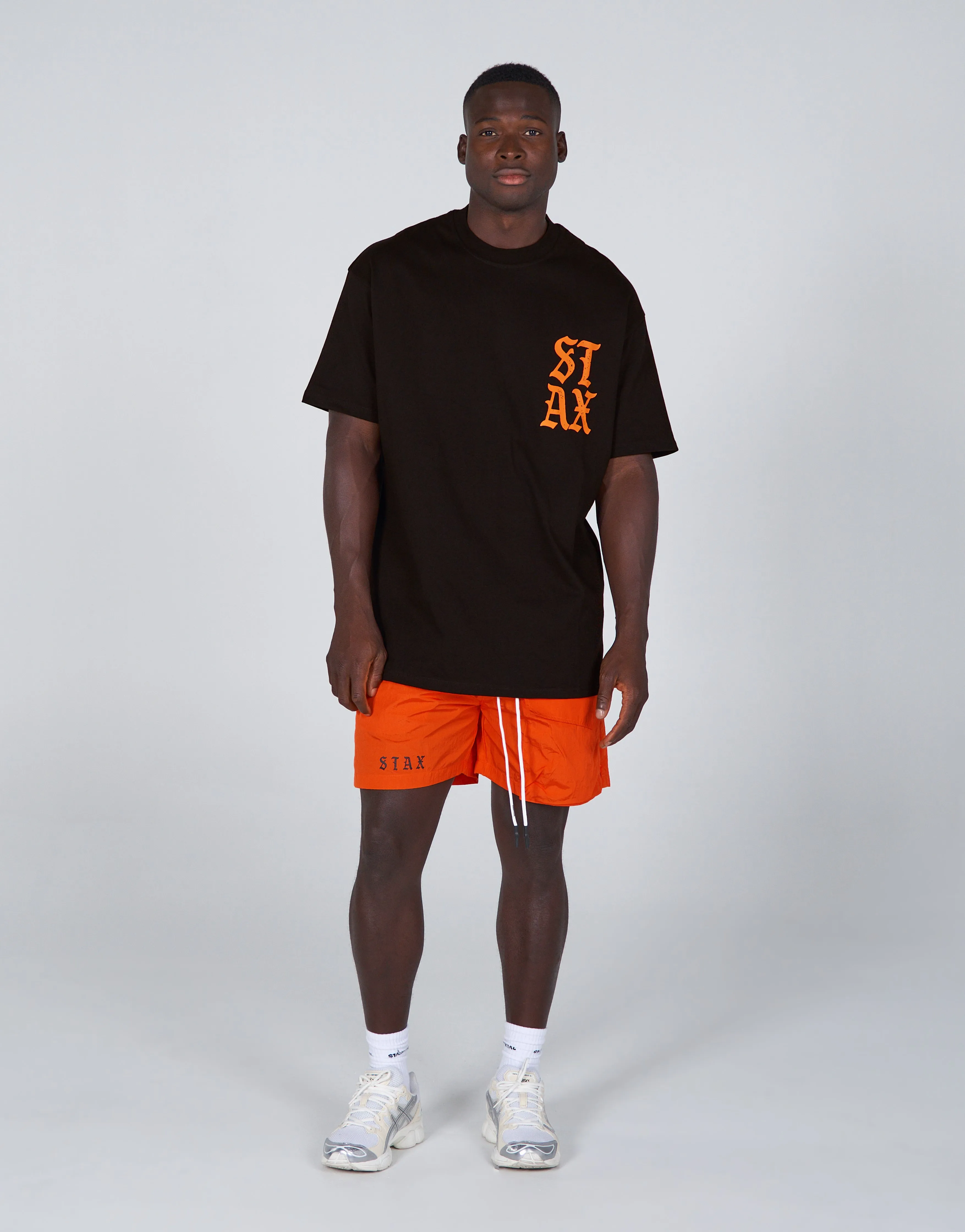 Old English Mens Tee - Black/Orange