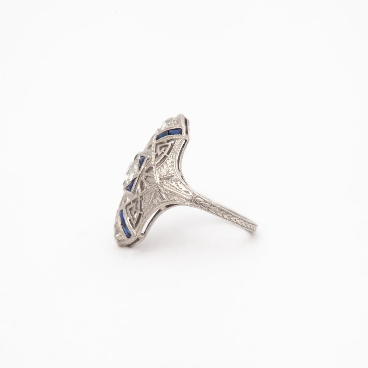 Platinum and Sapphire Old Mine Dinner Ring