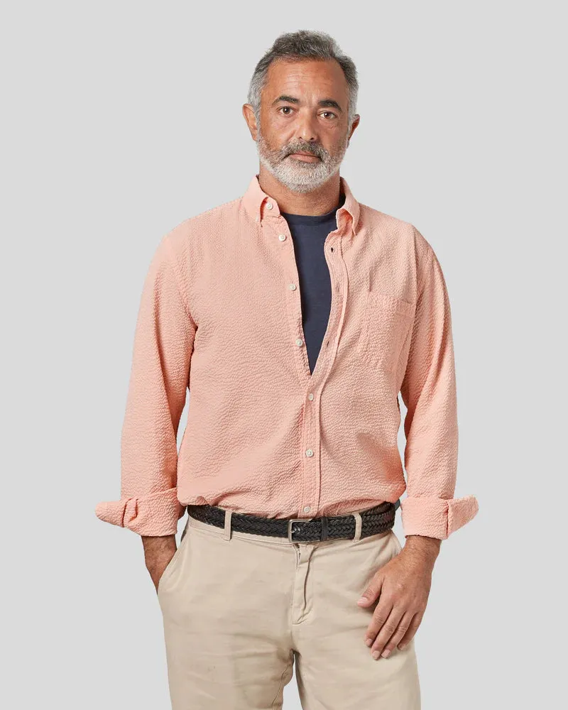 PORTUGUESE FLANNEL Atlantico Old Rose Seersucker Shirt