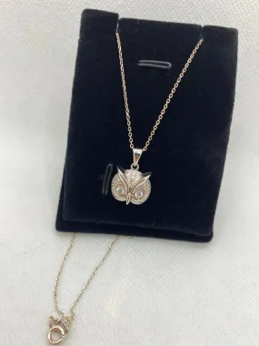 Real silver owl face necklace