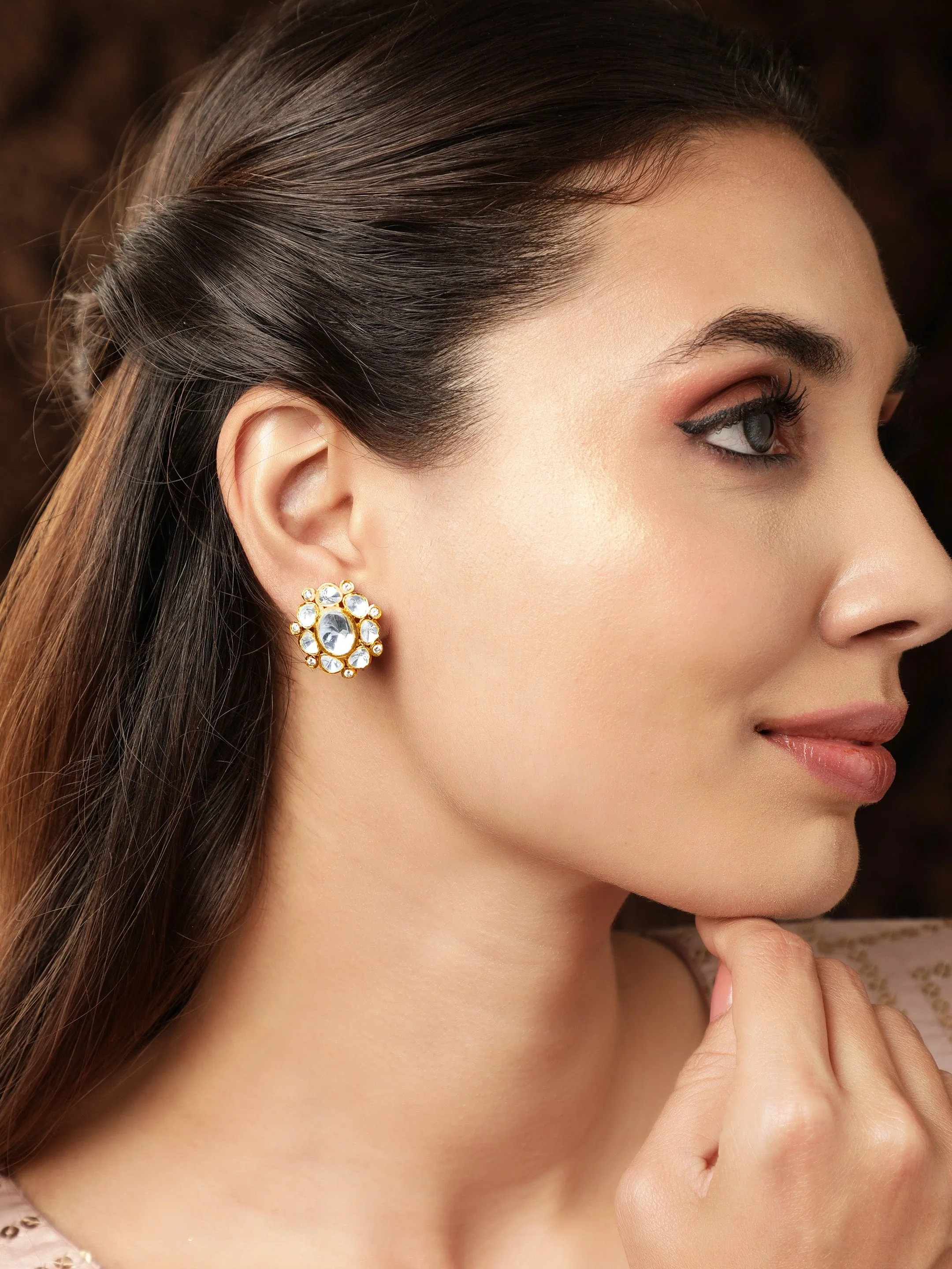 Rubans 22K Gold plated polki studded Luxury Stud Earring