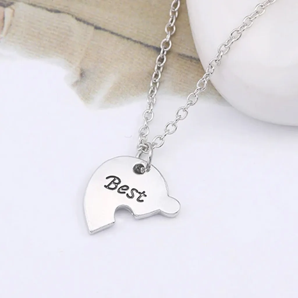 Silver Color Best Friend Forever Split Heart Pendant Friendship Necklace Set of 3