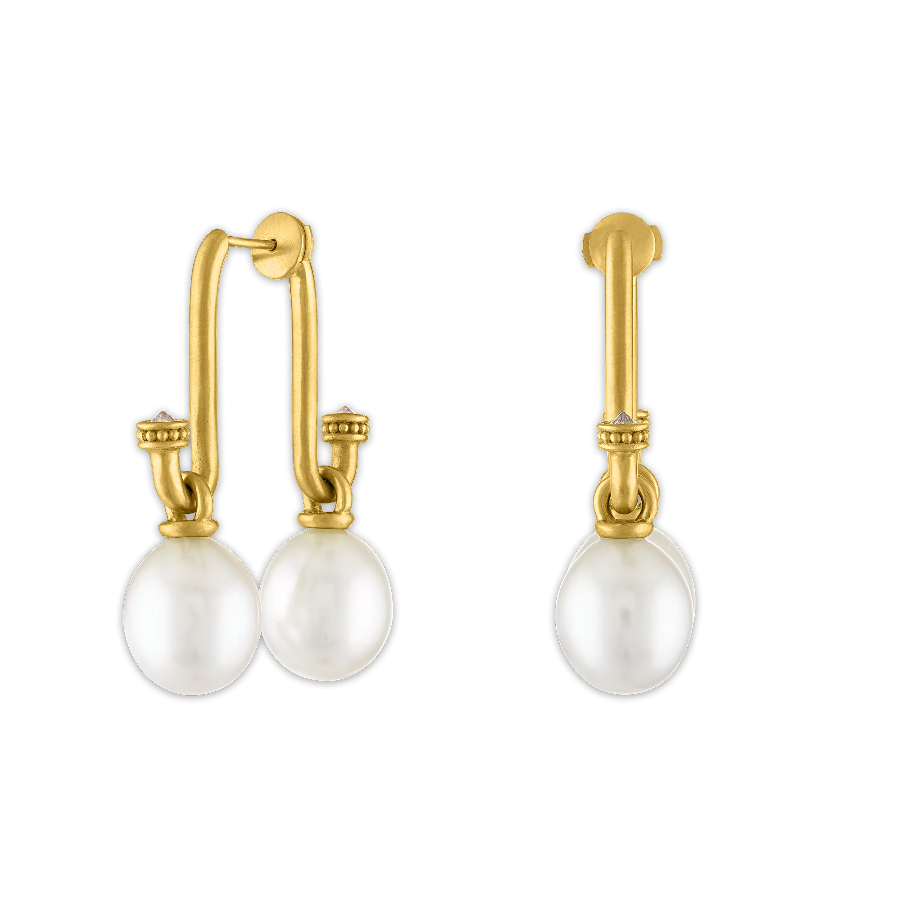 Small South Sea Pearl and Old Mine Diamond Tuba Earrings