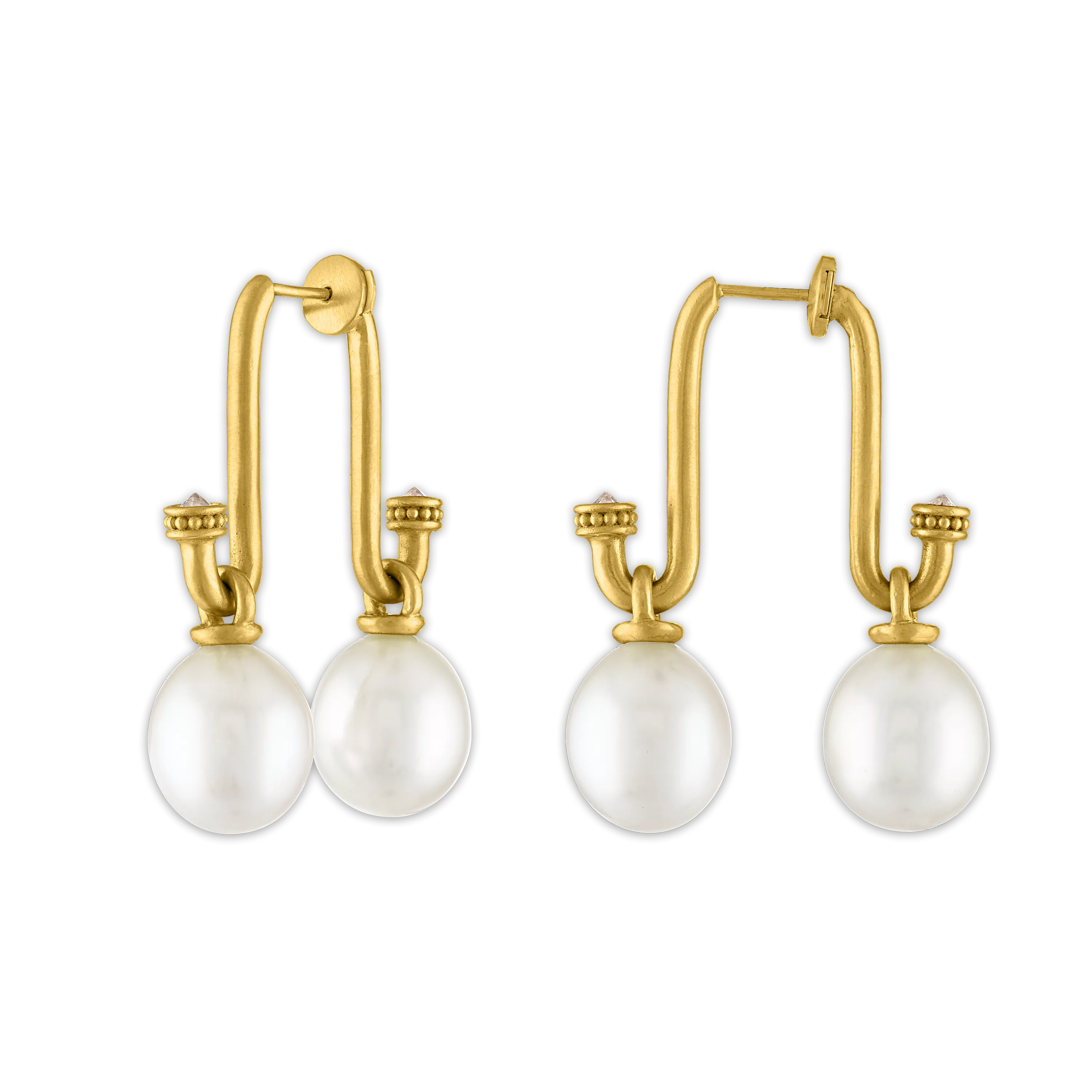 Small South Sea Pearl and Old Mine Diamond Tuba Earrings