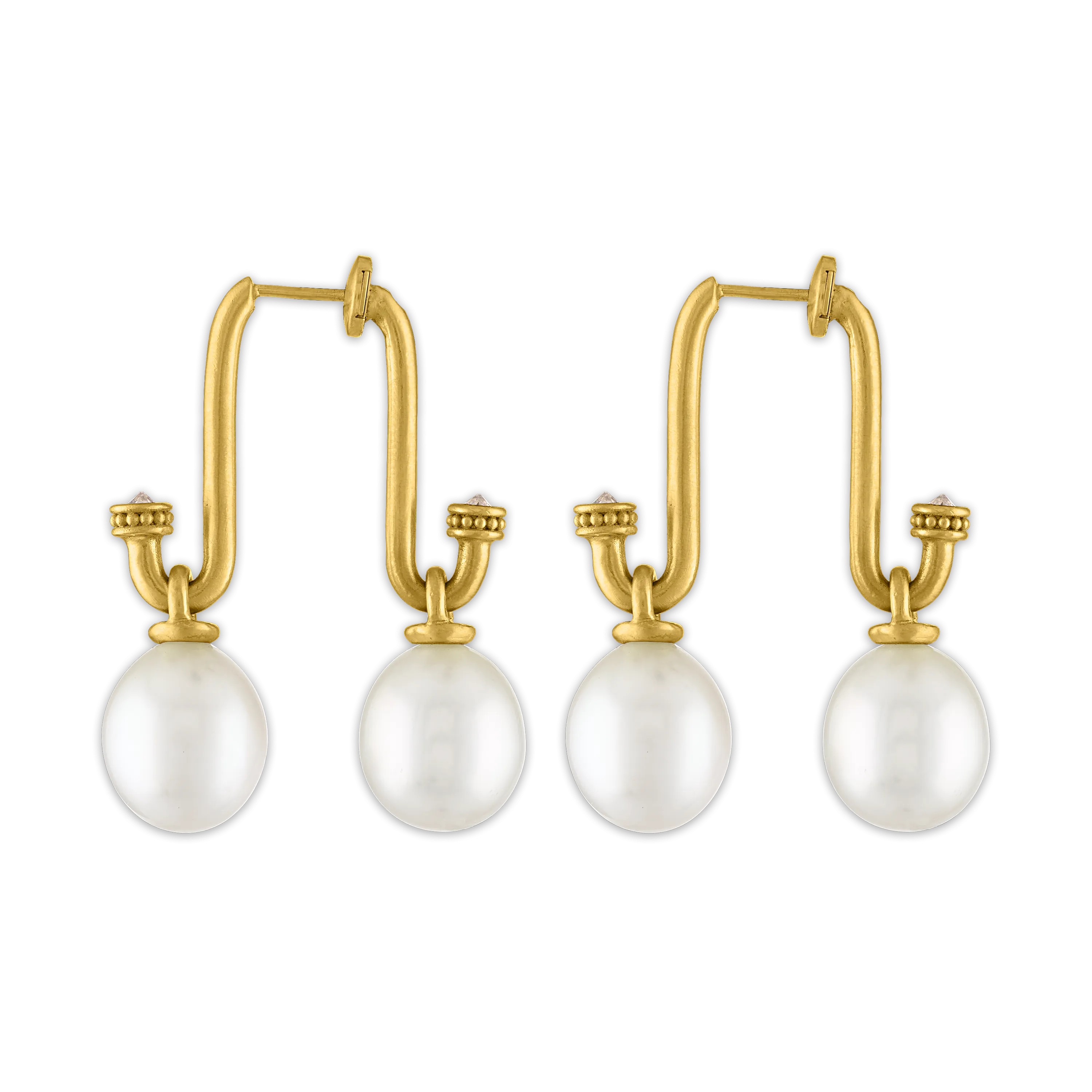 Small South Sea Pearl and Old Mine Diamond Tuba Earrings