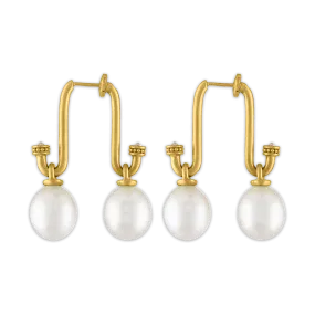 Small South Sea Pearl and Old Mine Diamond Tuba Earrings