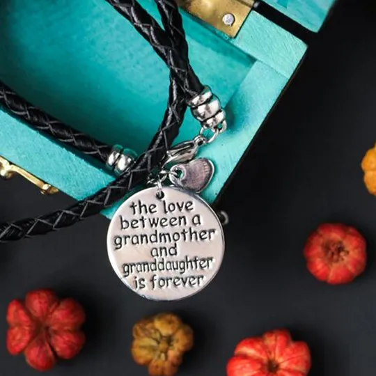 The Love Between a Grandmother and Granddaughter is Forever - Hand Stamped Bracelet