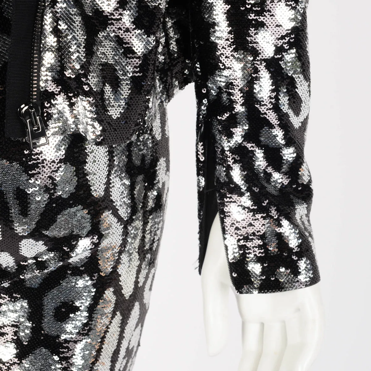 Tom Ford Black & Silver Sequin Animal Print Suit IT 38