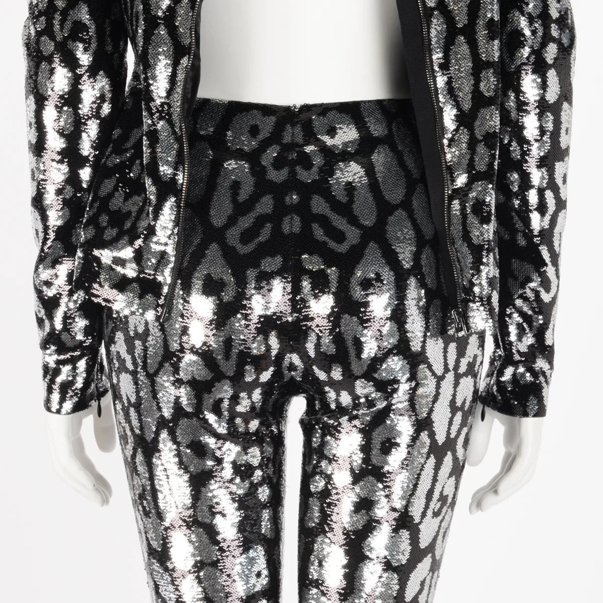 Tom Ford Black & Silver Sequin Animal Print Suit IT 38