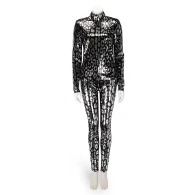 Tom Ford Black & Silver Sequin Animal Print Suit IT 38