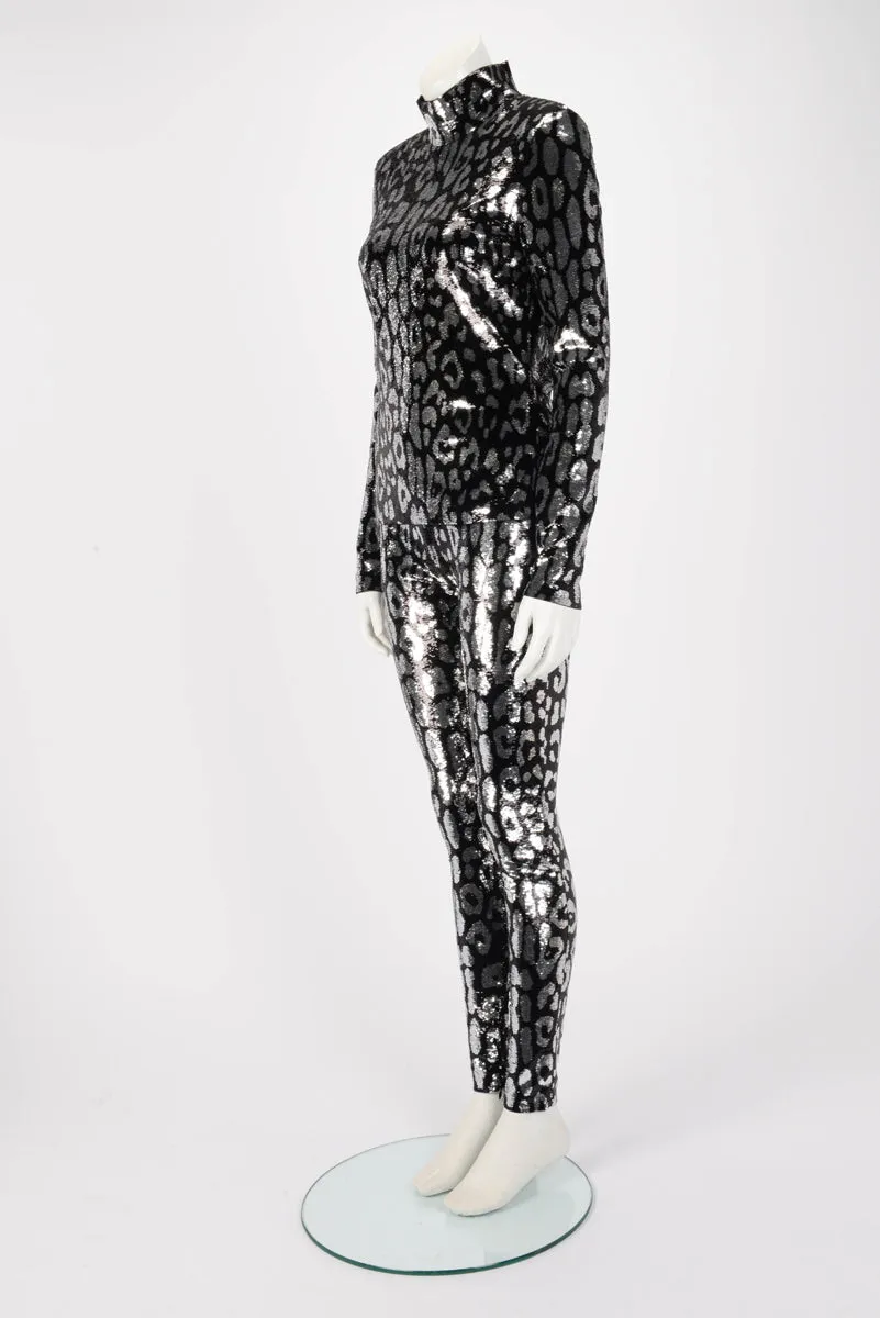 Tom Ford Black & Silver Sequin Animal Print Suit IT 38